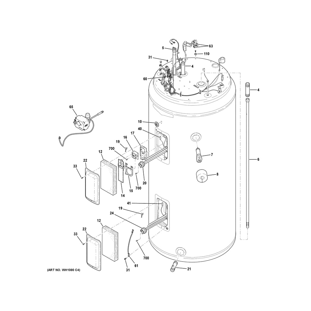 Water Heater Assembly Diagram and Parts List for PH80S10BPY01  General Electric Water Heater