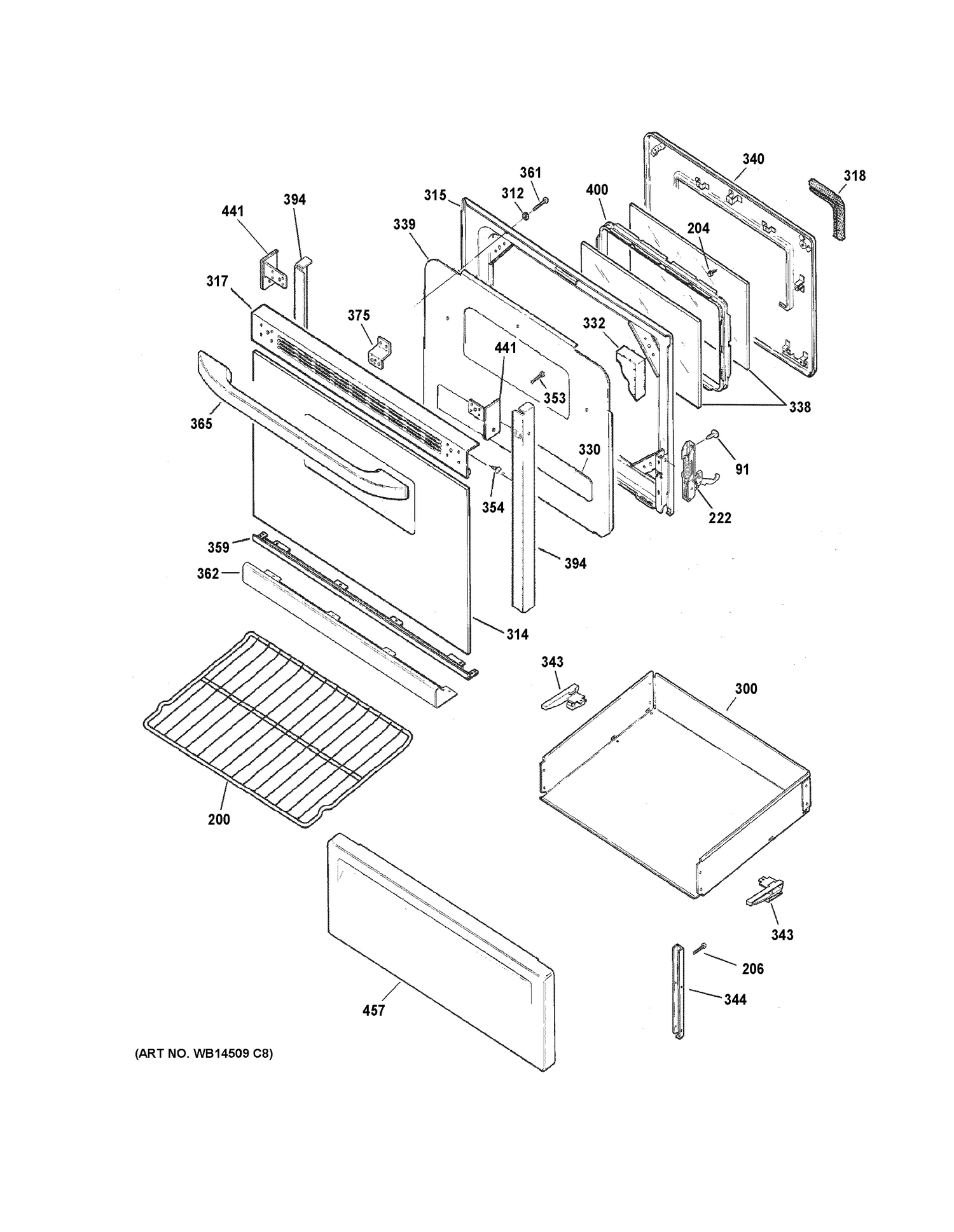 DOOR & DRAWER PARTS Diagram and Parts List for RB720DH2WW  General Electric Range