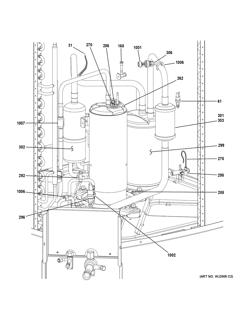 Sealed System Diagram and Parts List for NS22H48MA451  General Electric Air Conditioner