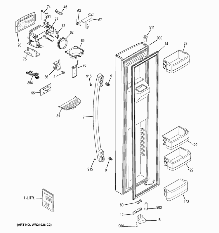 Freezer Door Diagram and Parts List for GSS25GGHBCWW  General Electric Refrigerator