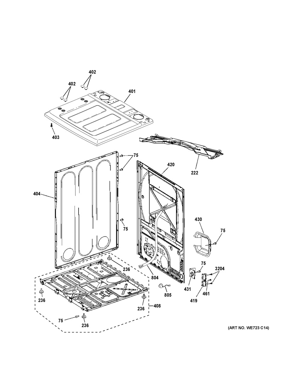 Cabinet And Top Panel Diagram and Parts List for VTD56EASV0WB  General Electric Dryer