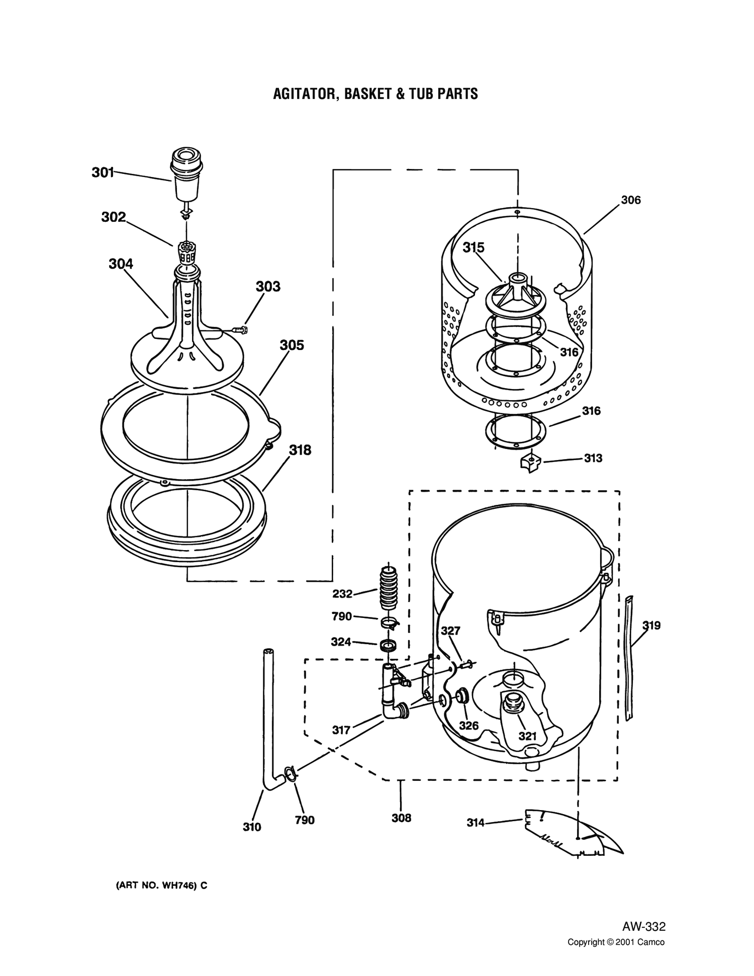 TUB & AGITATOR ASM. Diagram and Parts List for WSKS2060TWB  General Electric Washer