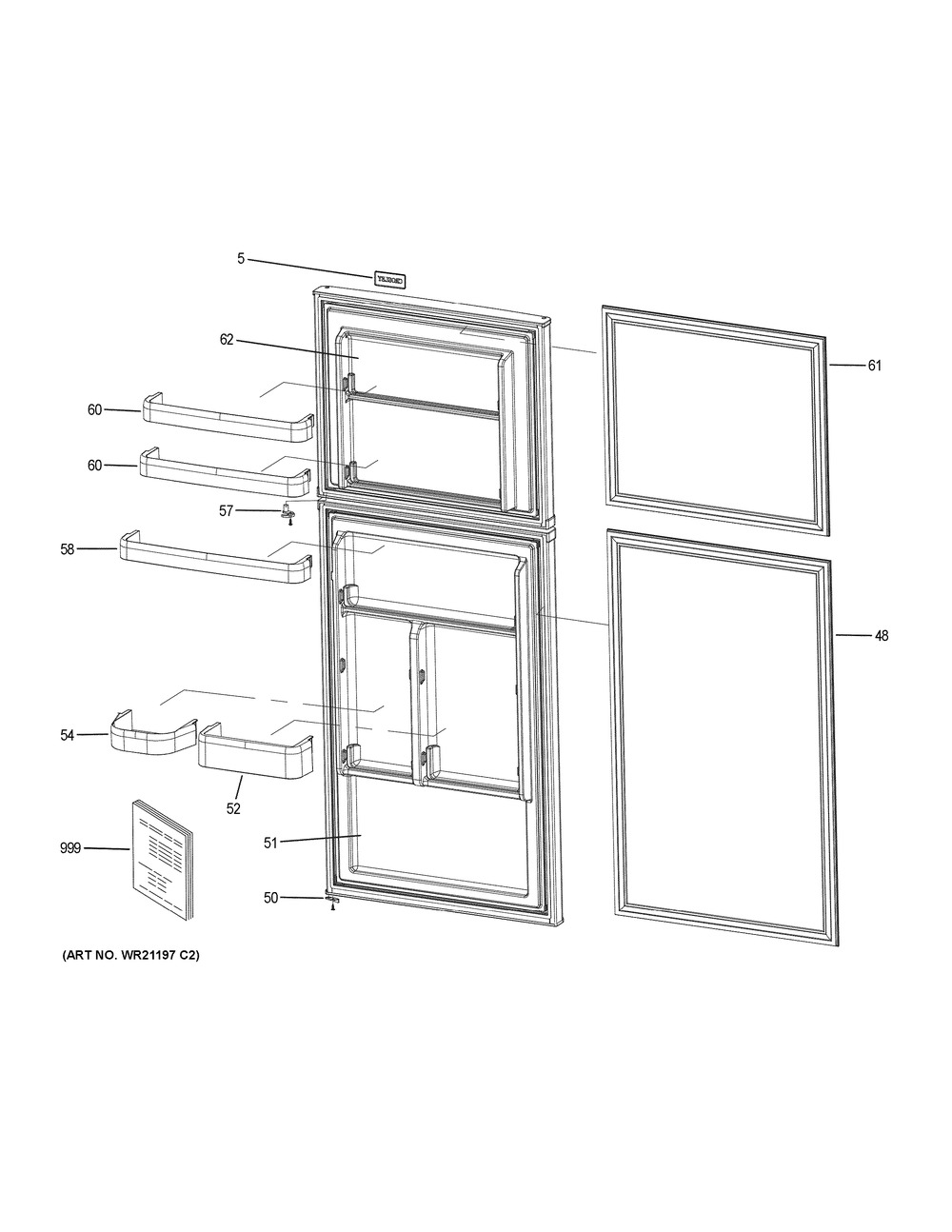 Doors Diagram and Parts List for VPS10FGMABB  General Electric Refrigerator