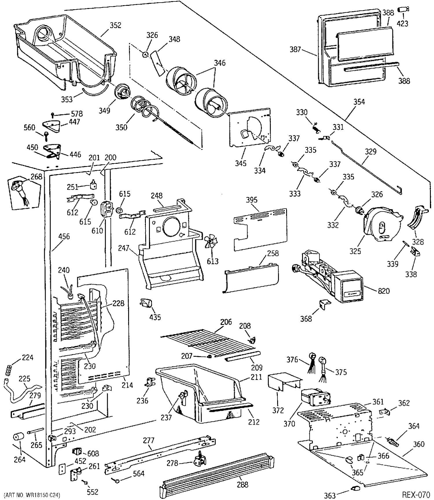 FREEZER SECTION Diagram and Parts List for TFX25JWYWAA  General Electric Refrigerator