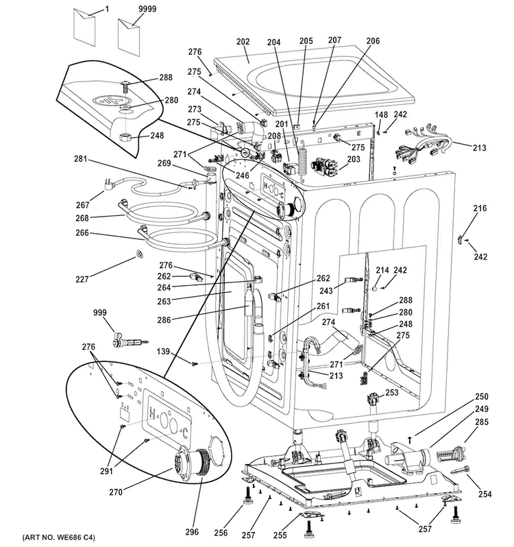 Cabinet & Top Panel Diagram and Parts List for GFWN1100H0WW  General Electric Washer