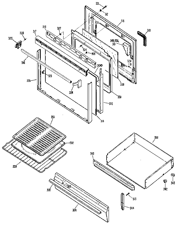 Door And Drawer Diagram and Parts List for JGBS18GEN1  General Electric Range