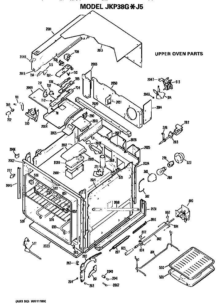 Upper Oven Diagram and Parts List for JKP38GJ5  General Electric Wall Oven