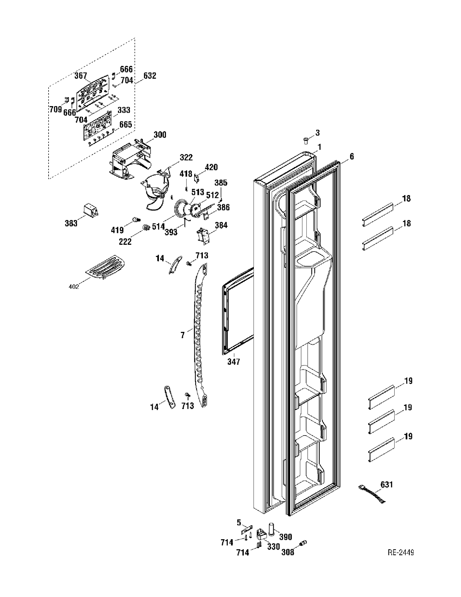 FZ DOOR Diagram and Parts List for GSR23VGTAWW  General Electric Refrigerator