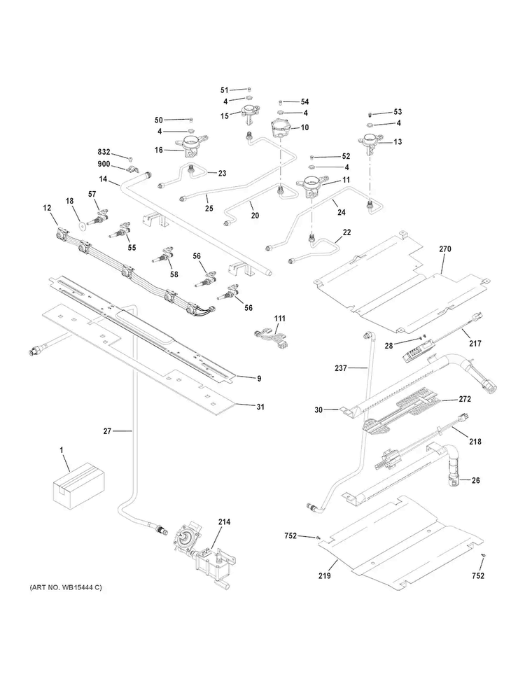 Gas & Burner Parts Diagram and Parts List for JGB700SEJ2SS  General Electric Range