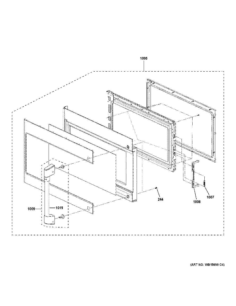 Door Parts Diagram and Parts List for CVM517P2R1S1  General Electric Microwave