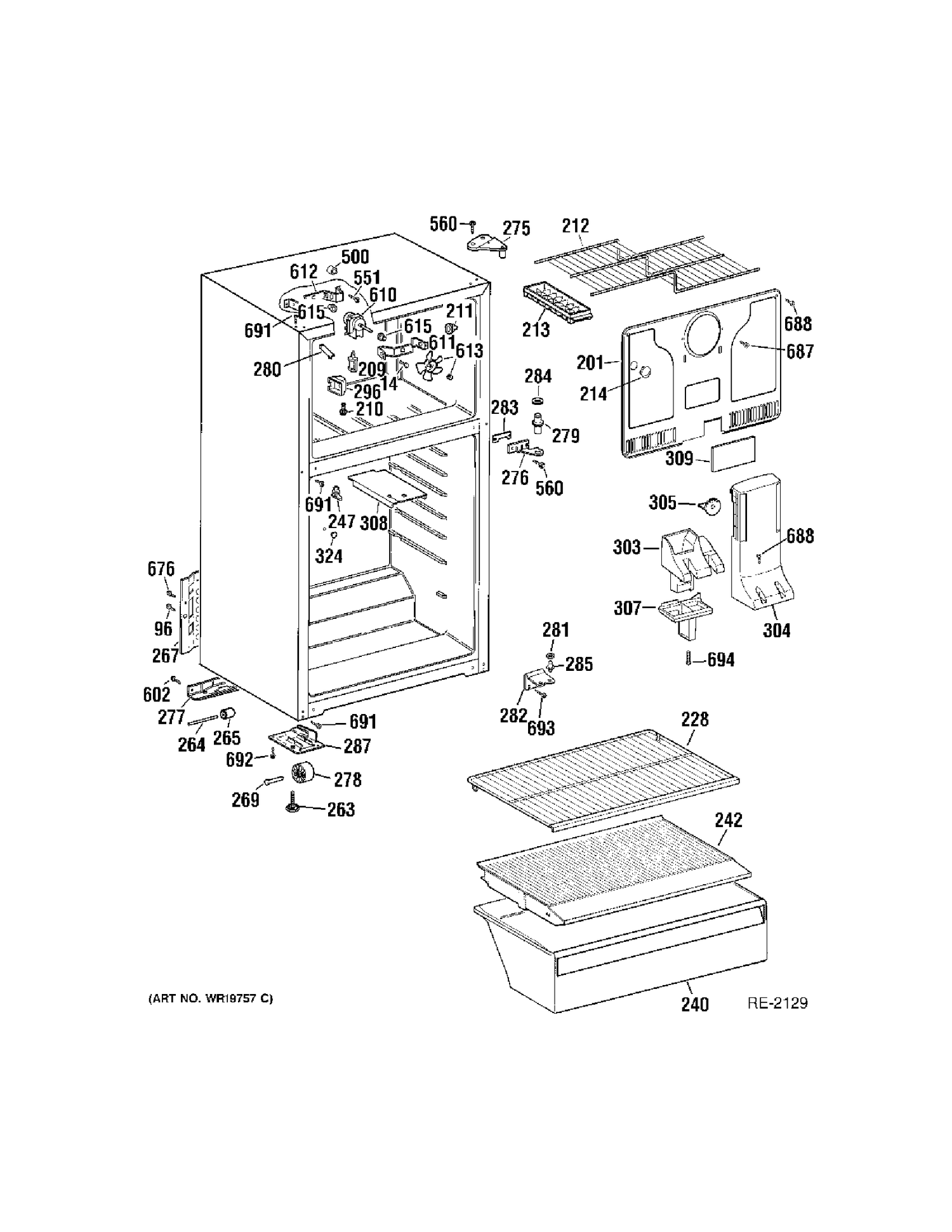 CABINET PARTS Diagram and Parts List for STS16ABSERWW  General Electric Refrigerator