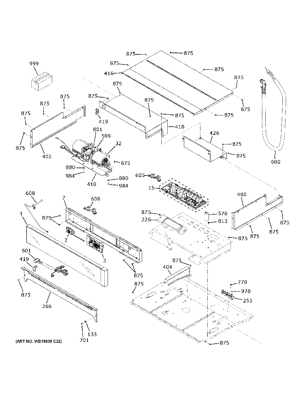 Control Panel Diagram and Parts List for PTS9000SN4SS  General Electric Range