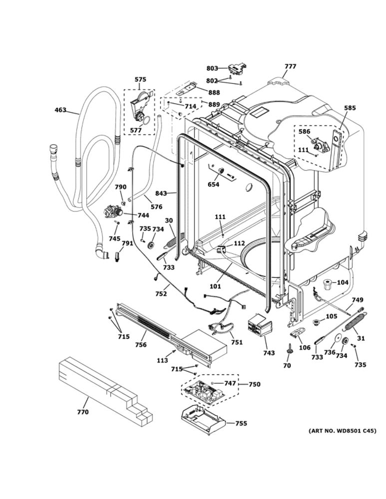 Body Parts Diagram and Parts List for GDF535PSR1SS  General Electric Dishwasher
