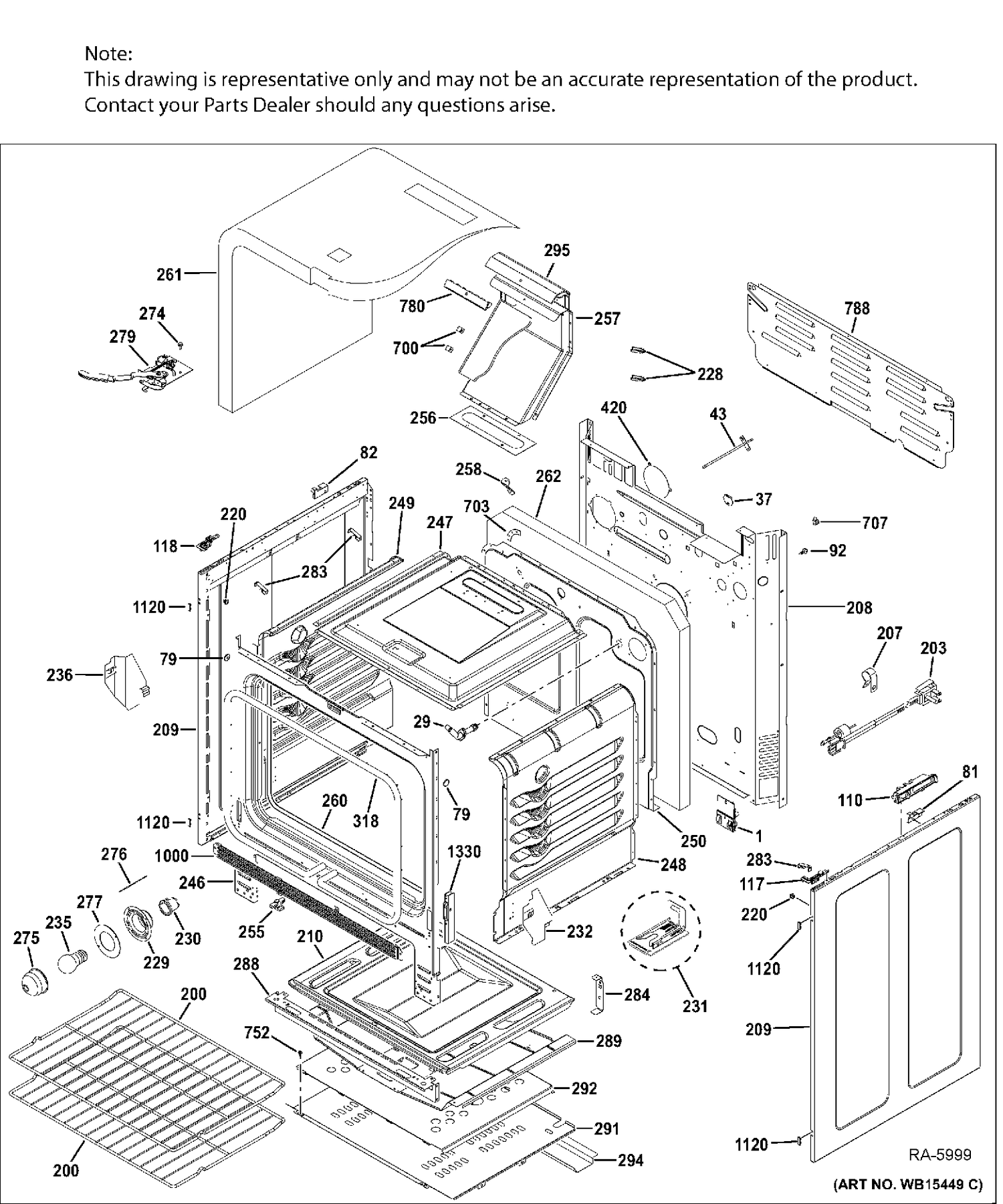 BODY PARTS Diagram and Parts List for JCGB660DEJ2WW  General Electric Range