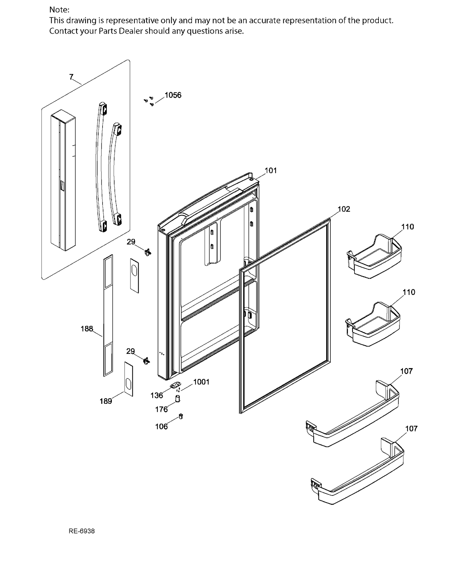 FF DOOR LFT Diagram and Parts List for GDE21ESKBRSS  General Electric Refrigerator
