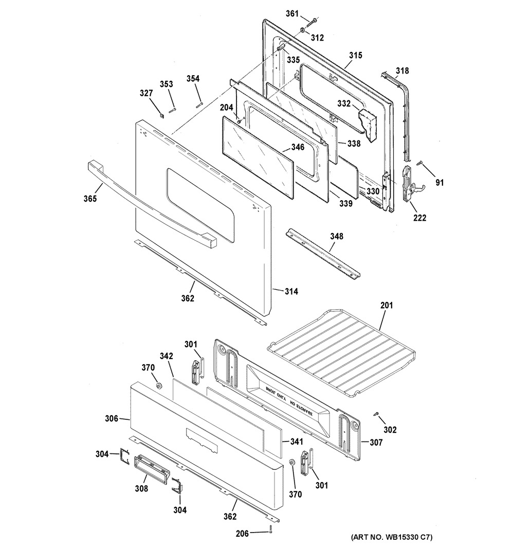 Door And Drawer Parts Diagram and Parts List for RGBS330DR2BB  General Electric Range