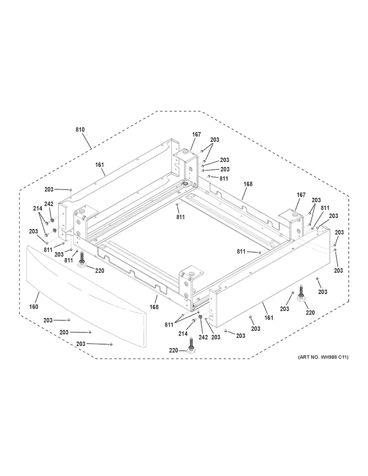 Pedestal Diagram and Parts List for GFD49ERPK0RR  General Electric Dryer