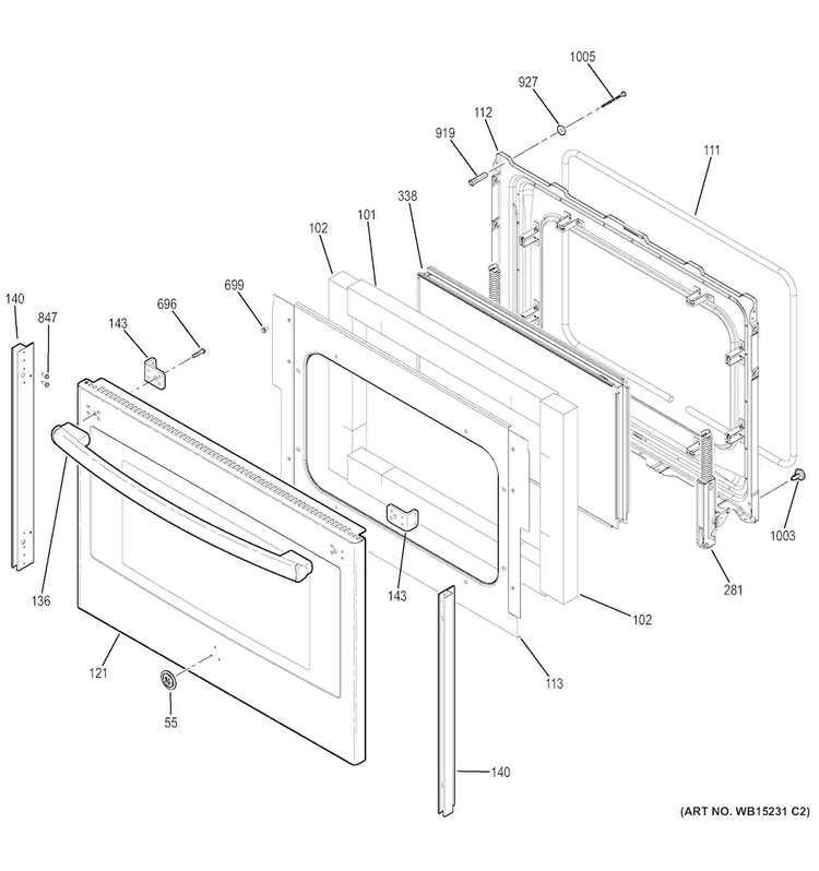 Lower Door Diagram and Parts List for JB860DJ2BB  General Electric Range