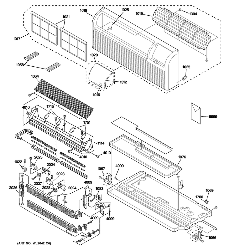 Grille, Heater & Base Pan Parts Diagram and Parts List for AZ41E12EACW3  General Electric Air Conditioner