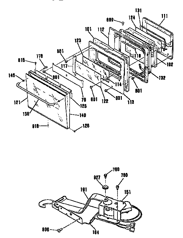 Door And Lock Diagram and Parts List for JKP17WPI  General Electric Wall Oven