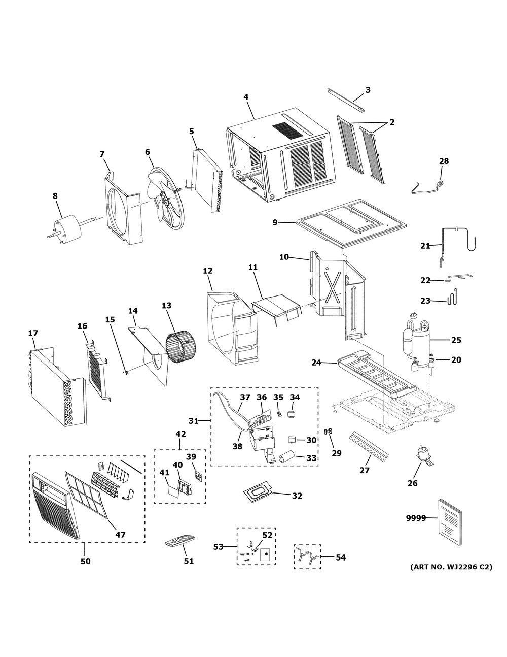 Room Air Conditioner Diagram and Parts List for AHE12DXL2  General Electric Air Conditioner