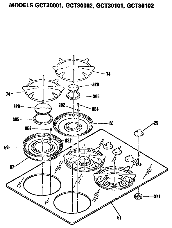 Cooktop Diagram and Parts List for GCT30101  General Electric Cooktop