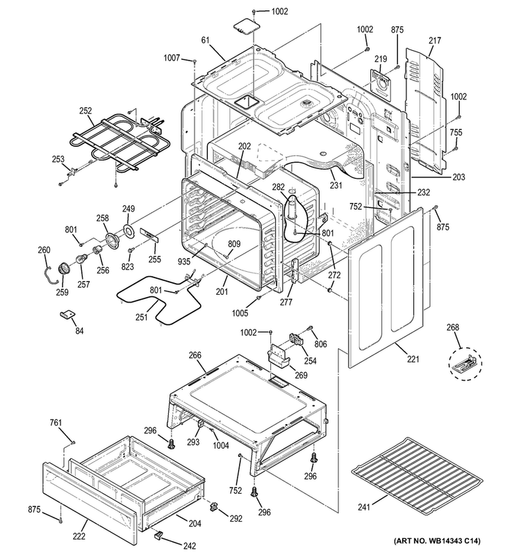 Body Parts Diagram and Parts List for JB250DF2WW  General Electric Range
