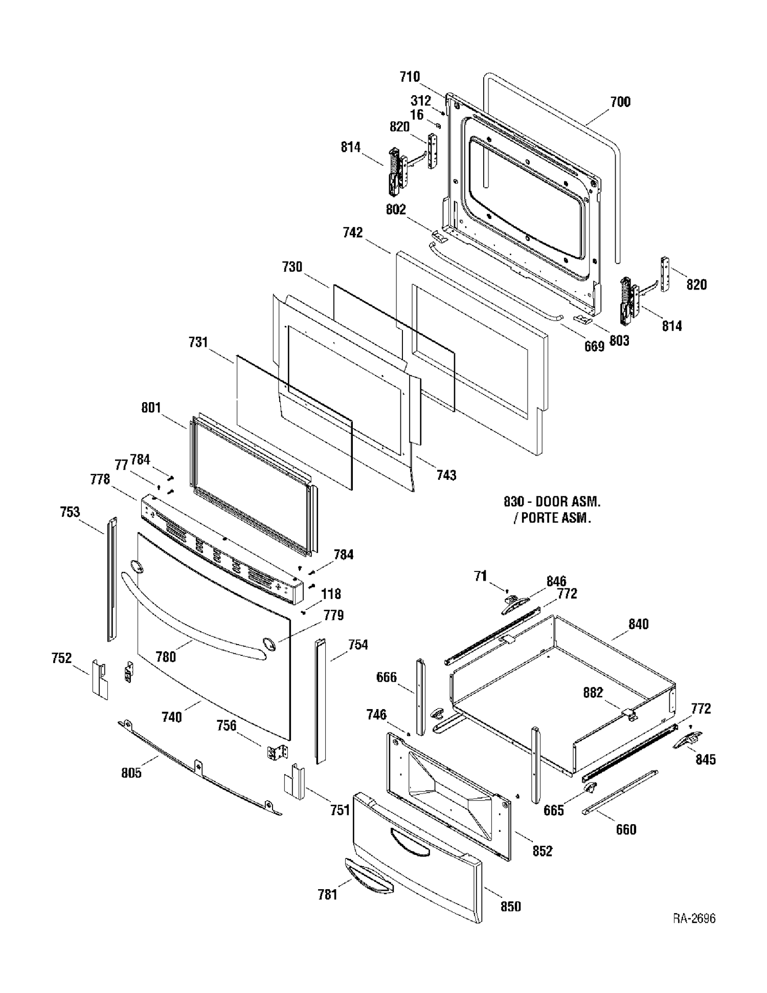 DOOR PARTS Diagram and Parts List for JCAP760SM1SS  General Electric Range