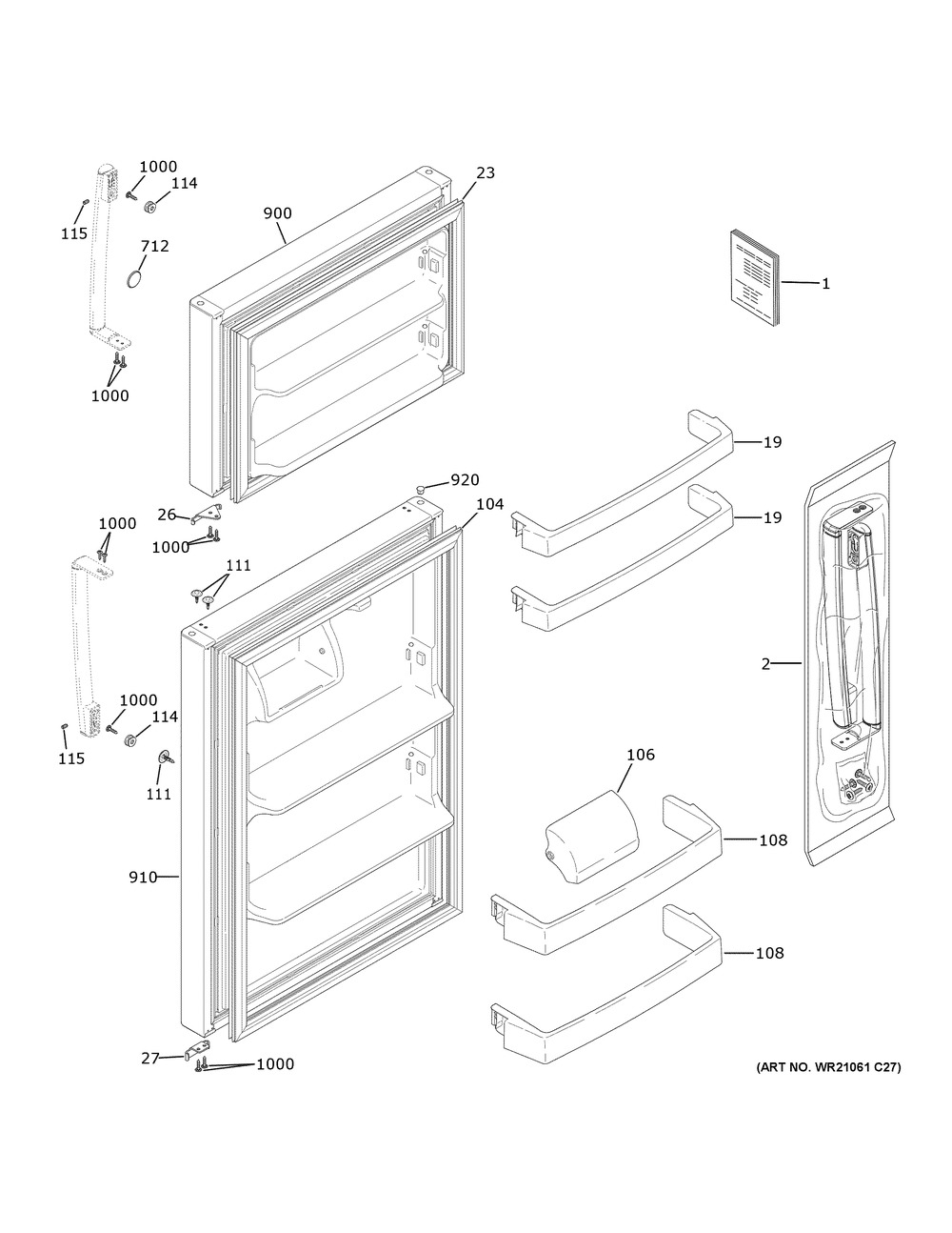 Doors Diagram and Parts List for GTS17GSNKRSS  General Electric Refrigerator