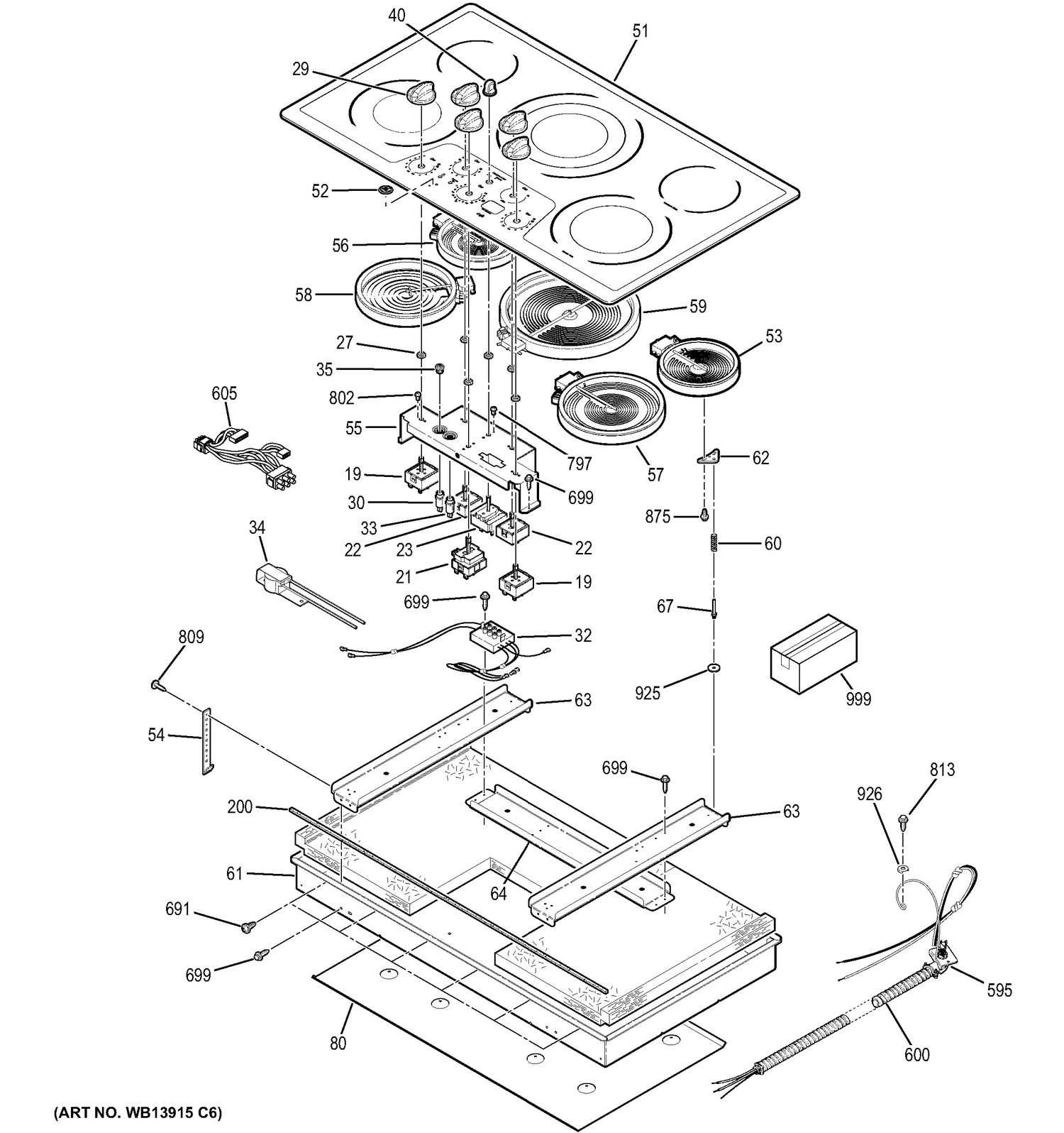CONTROL PANEL & COOKTOP Diagram and Parts List for CP650ST3SS  General Electric Cooktop