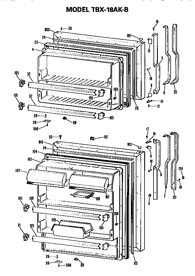 Doors Diagram and Parts List for TBX18AKBL  General Electric Refrigerator