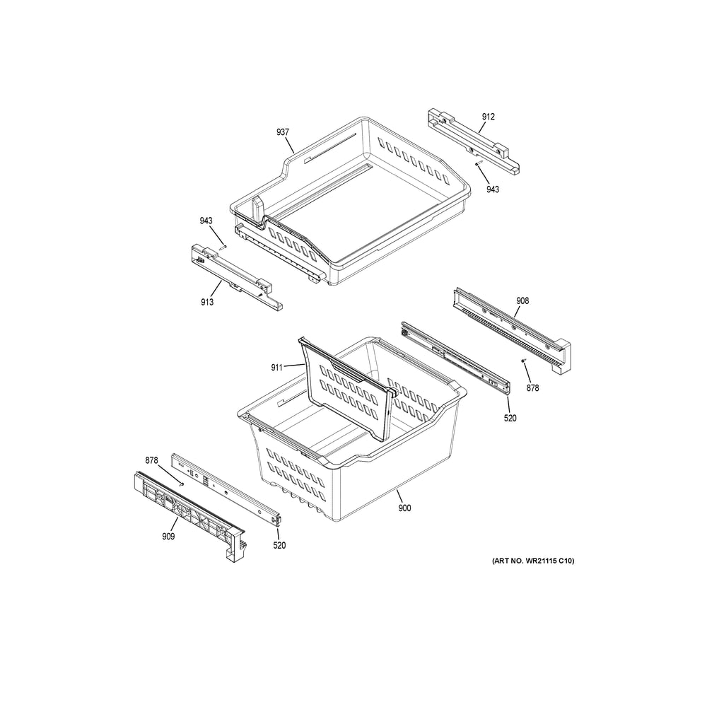 Freezer Shelves Diagram and Parts List for GYE18JYLHFFS  General Electric Refrigerator