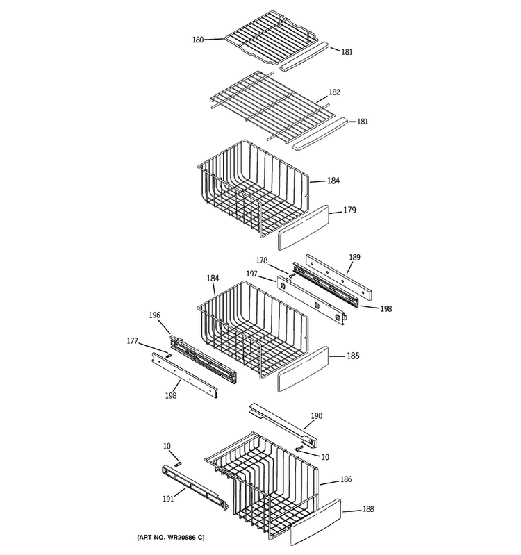 Freezer Shelves Diagram and Parts List for GSE30VHBBTSS  General Electric Refrigerator