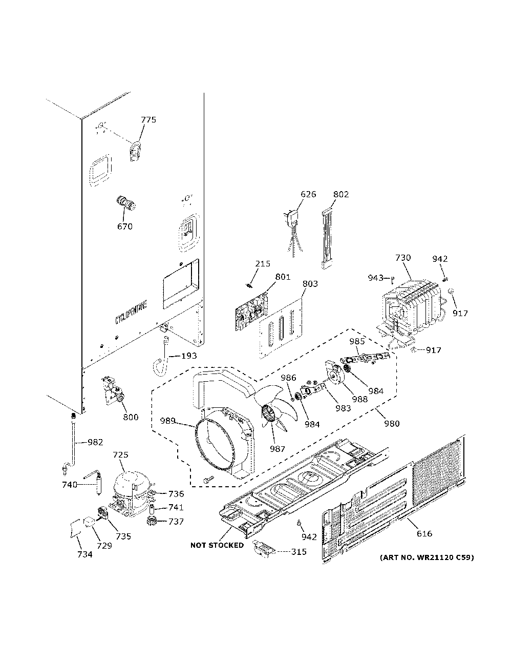 Machine Compartment Diagram and Parts List for GFE24JBLPFTS  General Electric Refrigerator