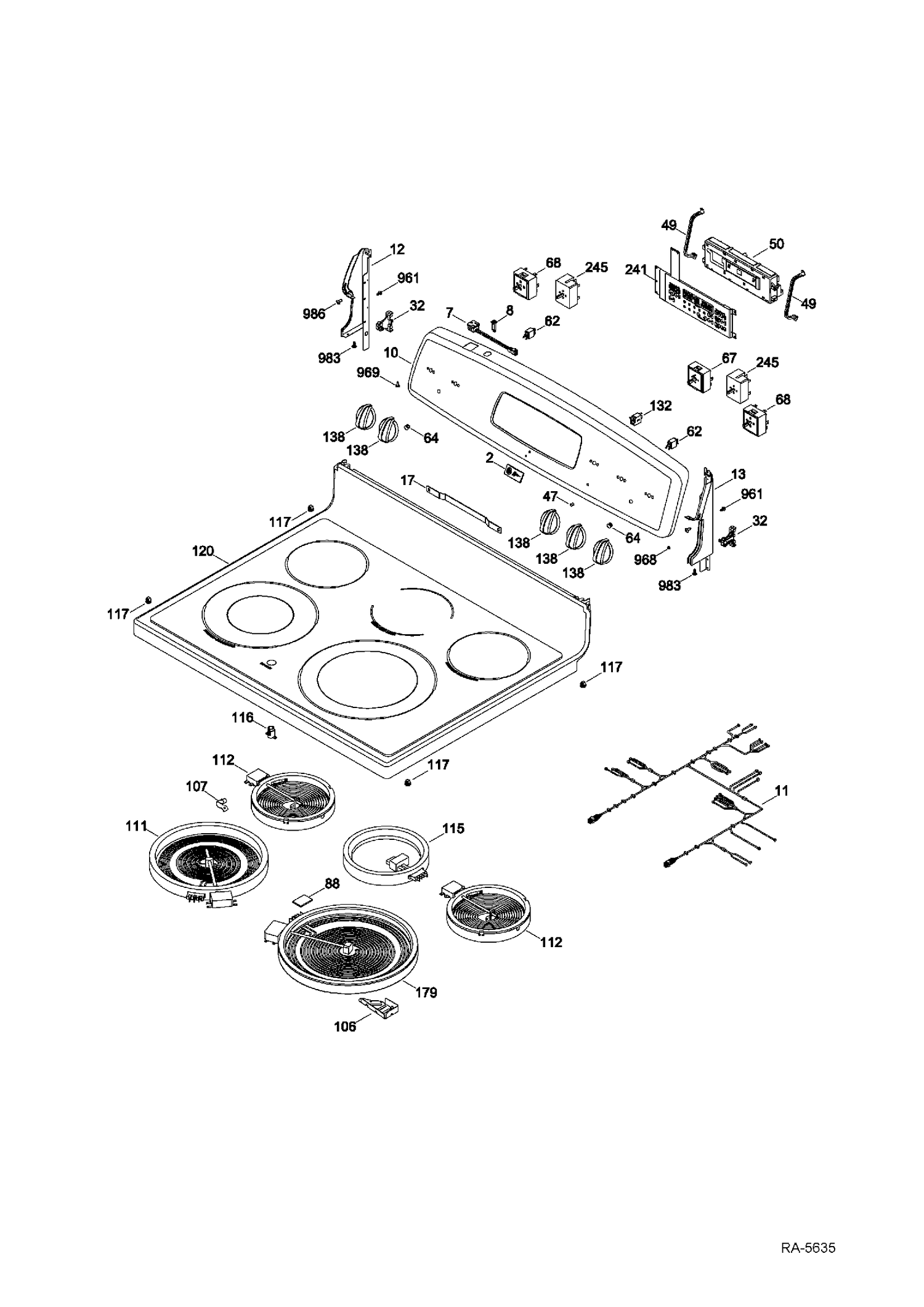 CONTROL PANEL & COOKTOP Diagram and Parts List for JCBP820ST2SS  General Electric Range