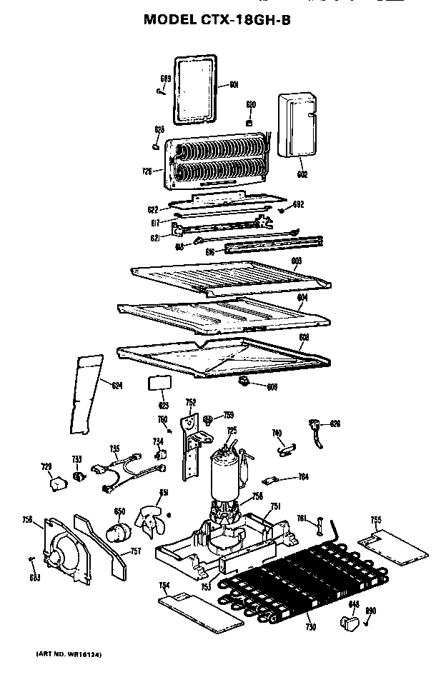 Unit Parts Diagram and Parts List for CTX18GHB  Hotpoint Refrigerator