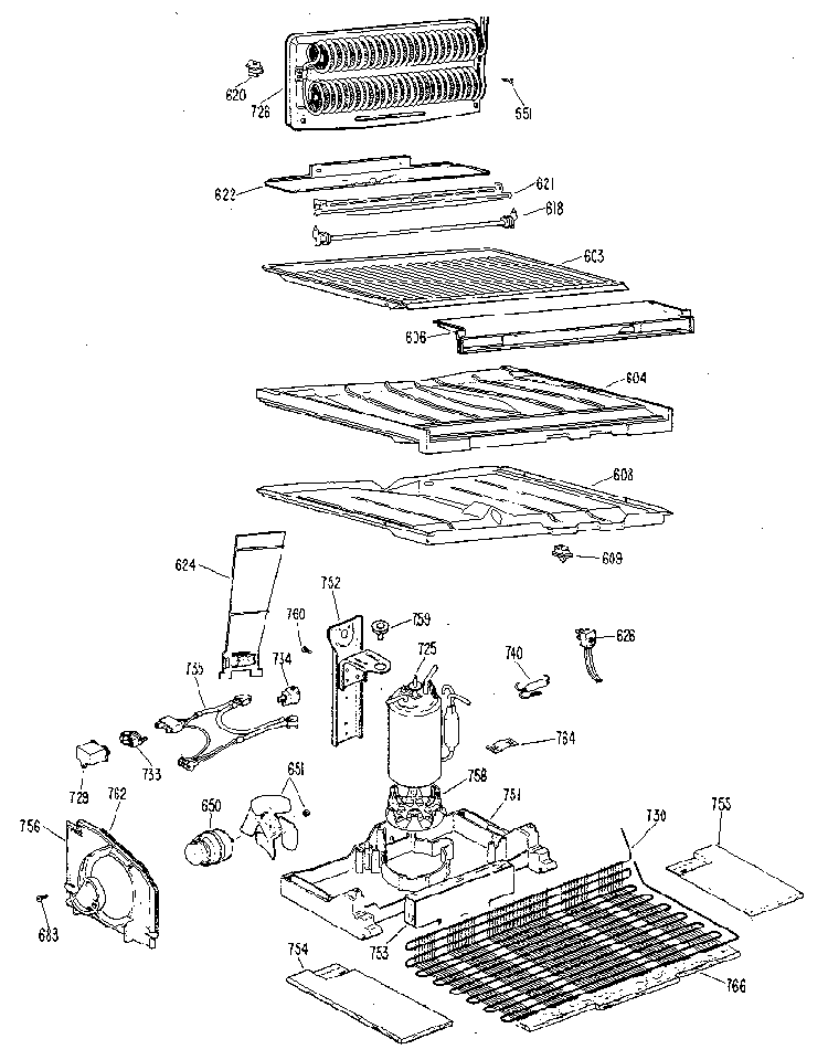 Unit Parts Diagram and Parts List for TBX25RLE  General Electric Refrigerator