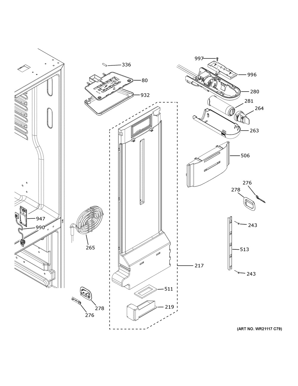 Fresh Food Section Diagram and Parts List for XNE25JSKXFSS  General Electric Refrigerator