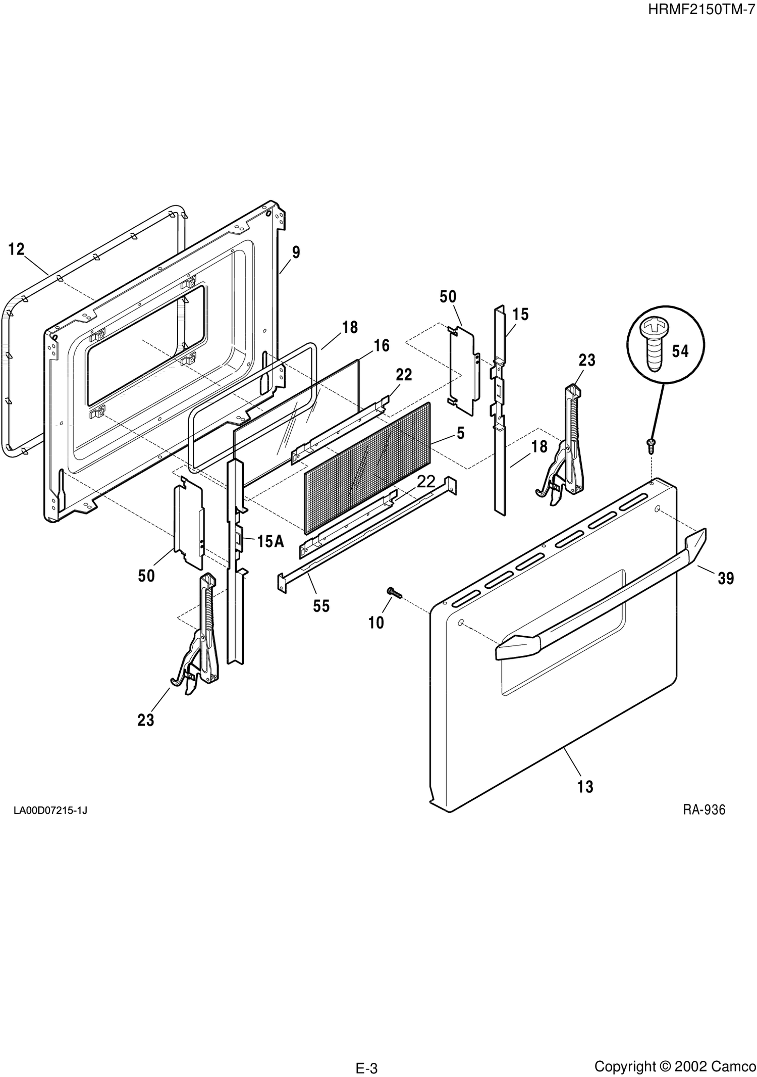DOOR Diagram and Parts List for HRMF2150TM-7  General Electric Range