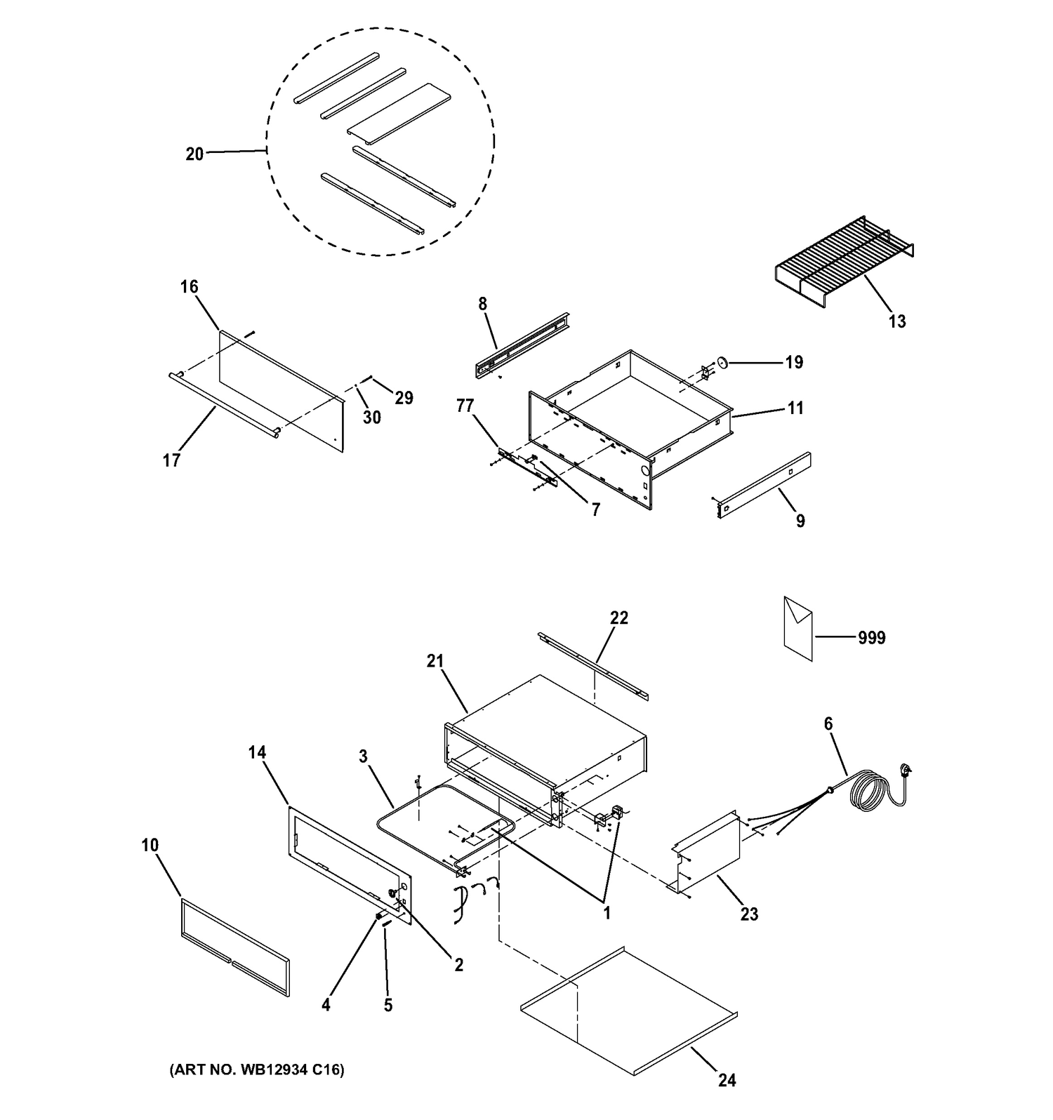 WARMING DRAWER Diagram and Parts List for ZJ7000SJ1SS  General Electric Warming Drawer