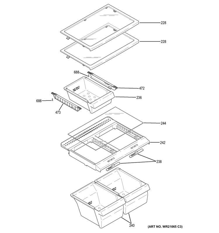 Fresh Food Shelves Diagram and Parts List for GTE18LSHDRSS  General Electric Refrigerator