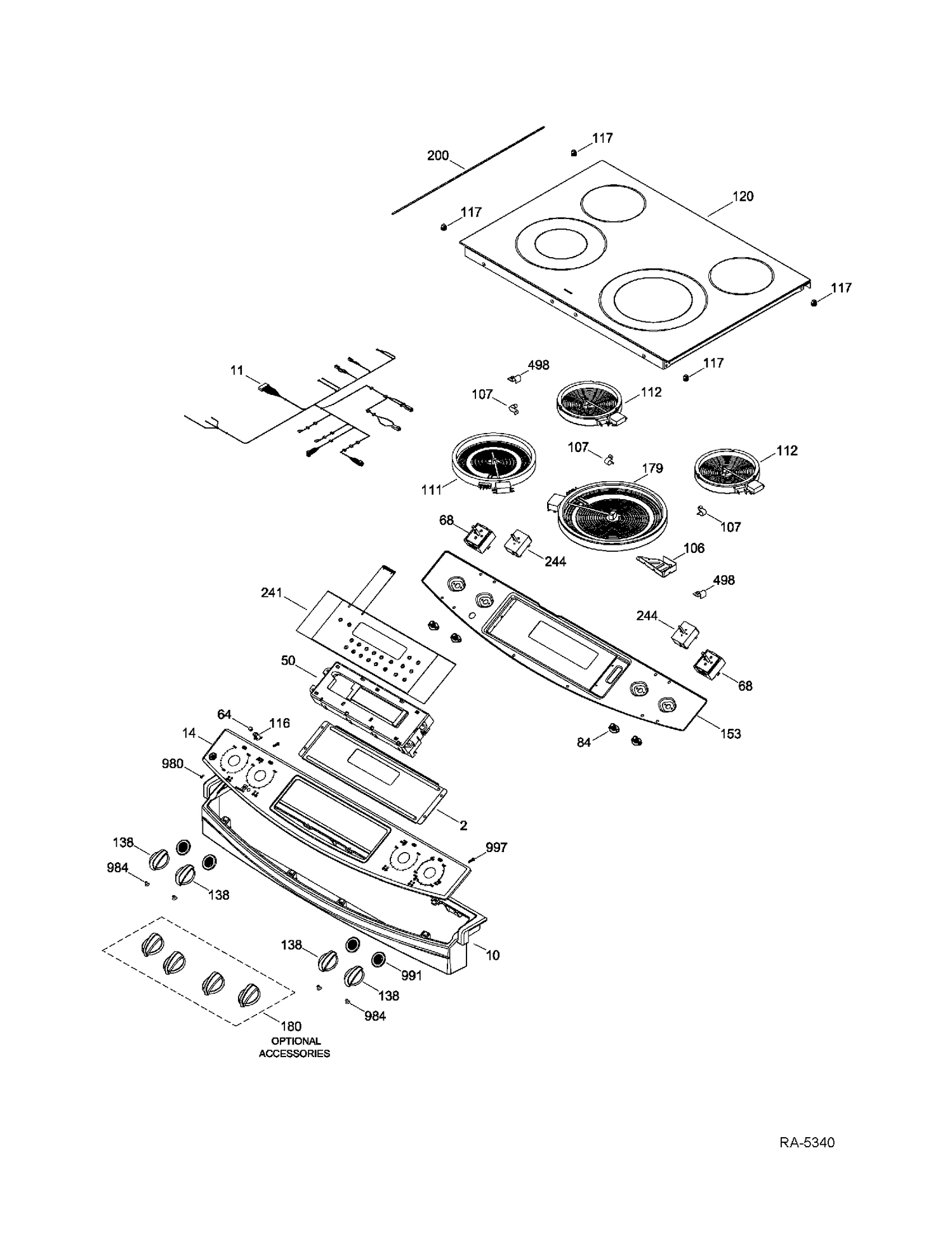 CONTROL PANEL & COOKTOP Diagram and Parts List for JCSP41SV1SS  General Electric Range