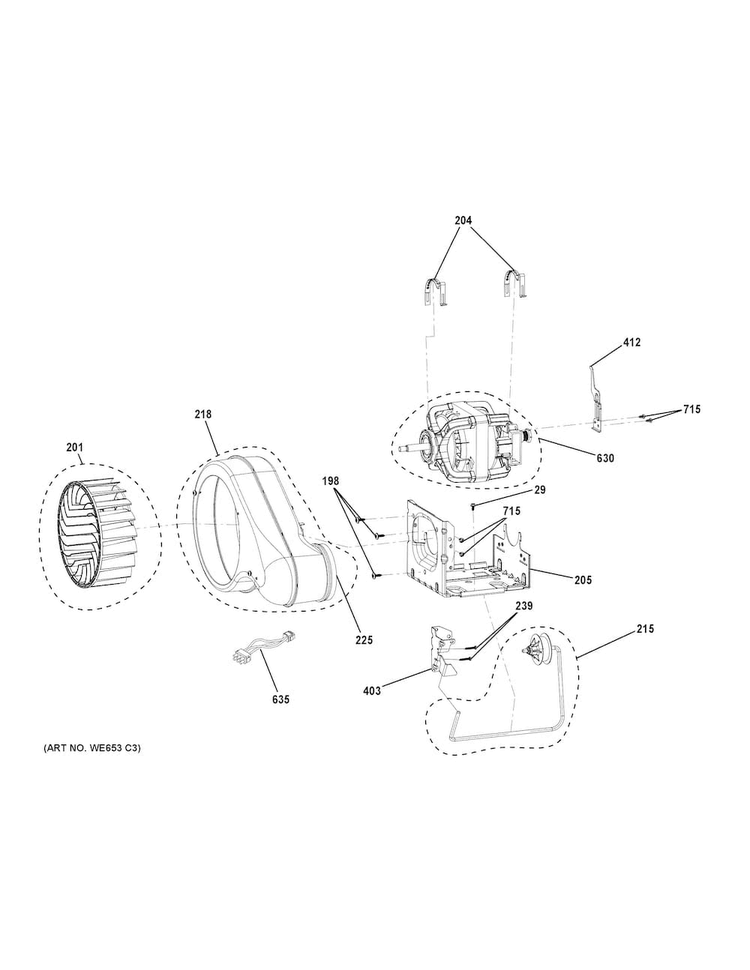 Blower & Motor Diagram and Parts List for GTD81GSSJ2WS  General Electric Dryer