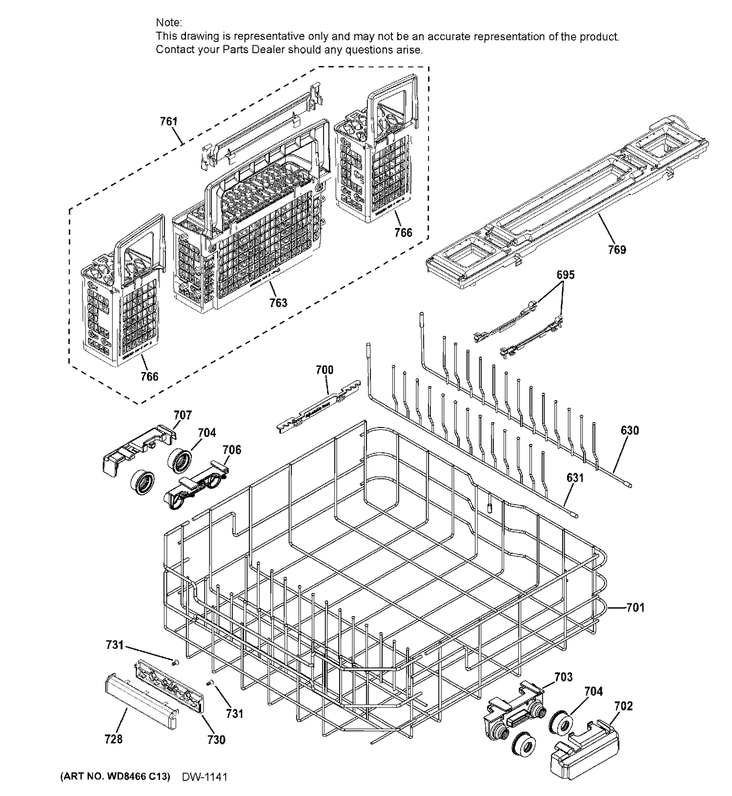 LOWER RACK ASSEMBLY Diagram and Parts List for ZDT975SIJ0II  General Electric Dishwasher