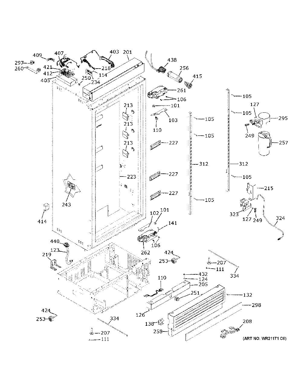 Case Parts Diagram and Parts List for ZIR361NBRAII  General Electric Refrigerator