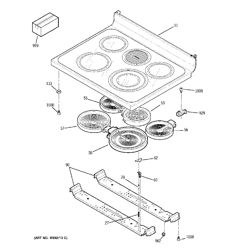 Cooktop Diagram and Parts List for 15891  General Electric Range