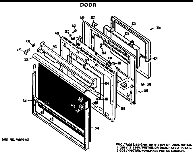 Door Diagram and Parts List for JKP27G*D2  General Electric Wall Oven