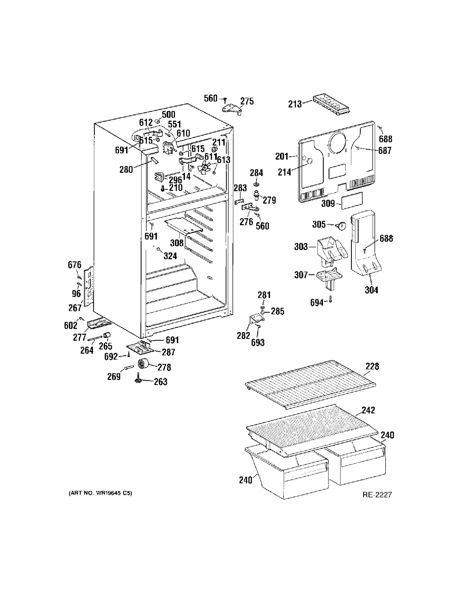 CABINET Diagram and Parts List for MTS17BBSARWW  General Electric Refrigerator