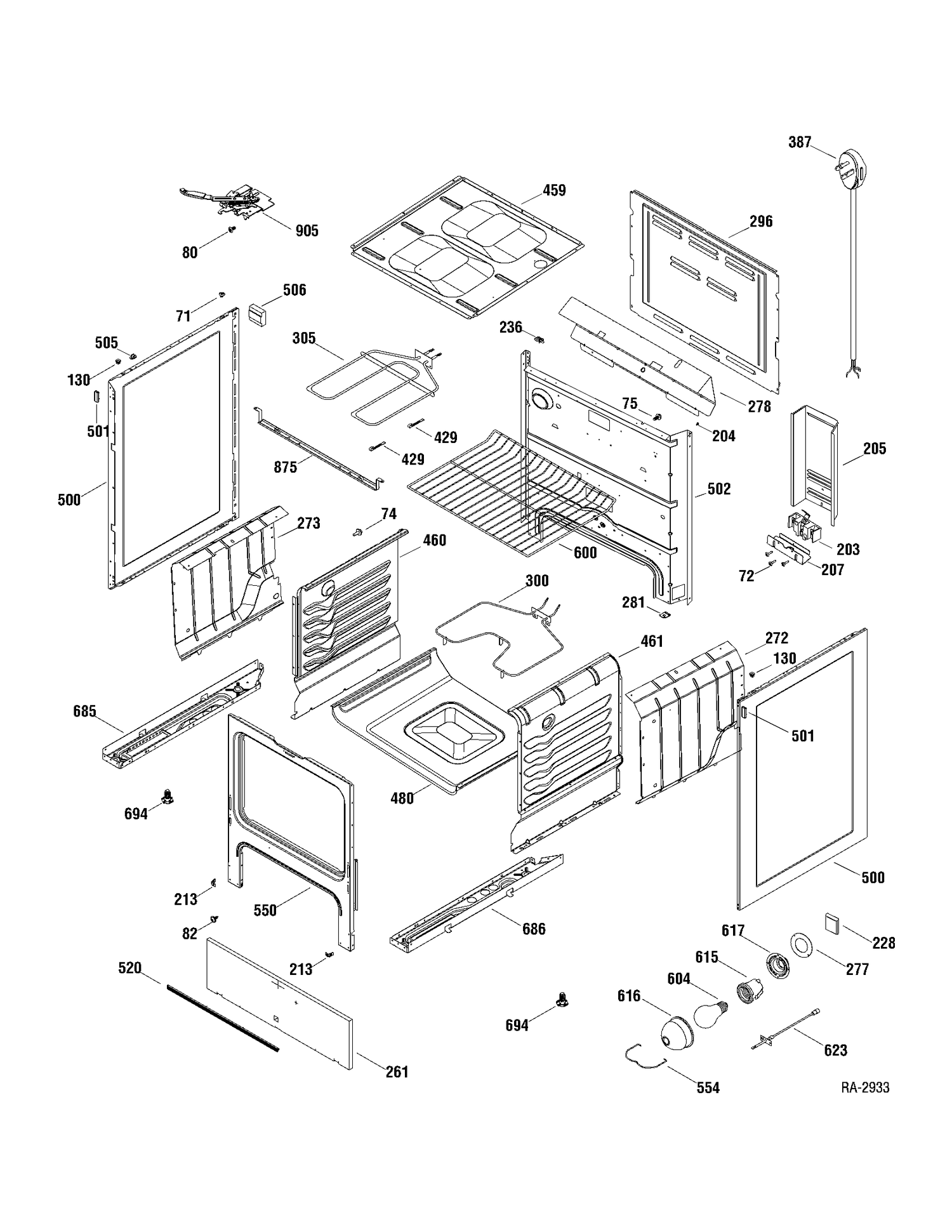 BODY PARTS Diagram and Parts List for RCB757DN1WW  General Electric Range