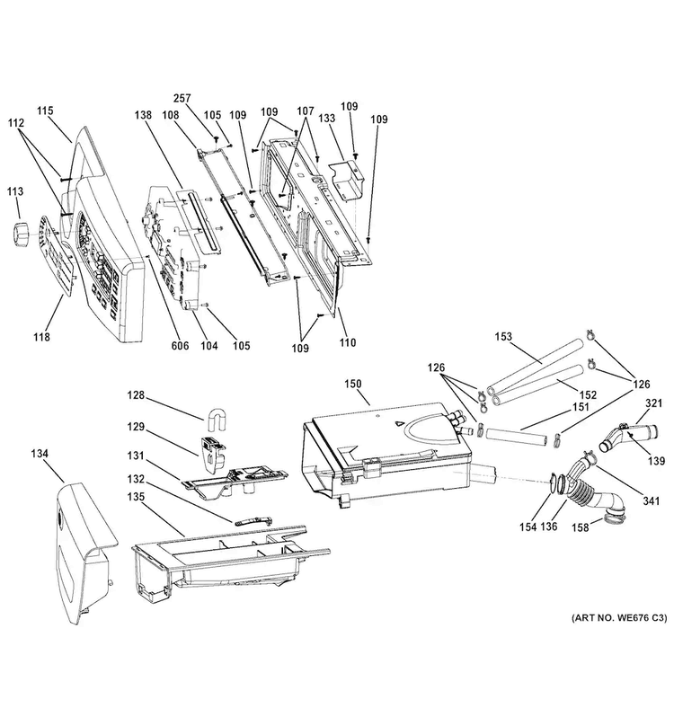 Controls & Dispenser Diagram and Parts List for GFWN1100D1WW  General Electric Washer